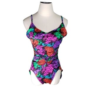 Slimsuit TM 80's Neon Maximal Rouched Waist Slimming Modest Onepiece Swimsuit 14